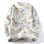 Autumn Winter Graffiti Men's New Sweater 2025 High Quality Men's Brand Hoodie Warm Knitted Tops High Street Trendy Bottom Shirt