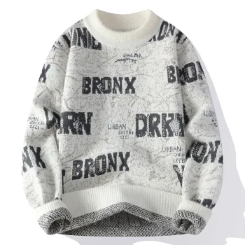 Autumn Winter Men's New Letter Sweater, High-quality Men's Brand Pullover, Warm Knit Tops High Street Trend Base Shirt