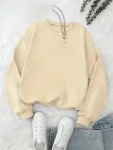 Beige Women's Cotton Hoodies Casual Autumn Winter Fleece Loose Sweatshirt Oversize Pullover O-Neck Tops Hoody Couple Unisex